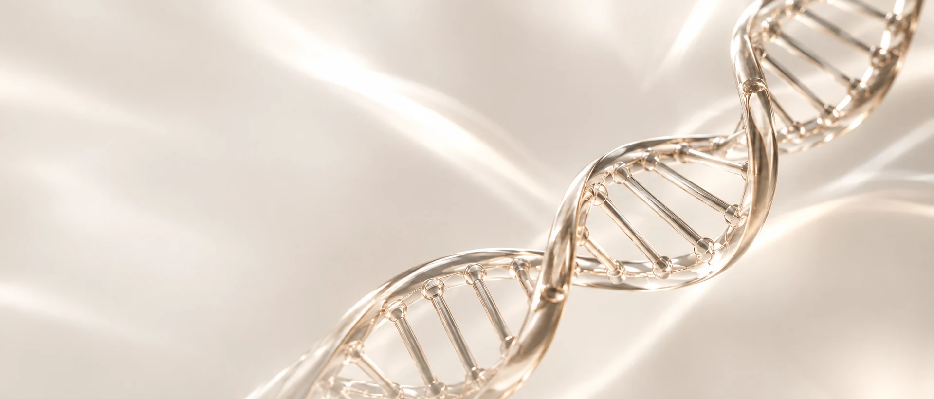A realistic champagne-chrome double helix in a continuous pale mineral environment