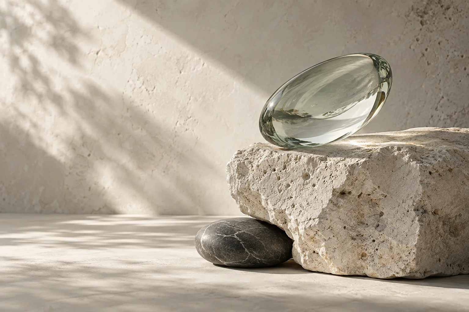 Abstract study of glass, mineral and light